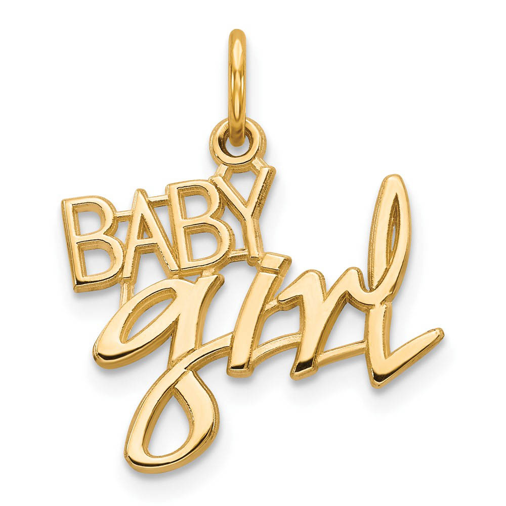 14k Yellow Gold Baby Girl Charm or Pendant, 19mm