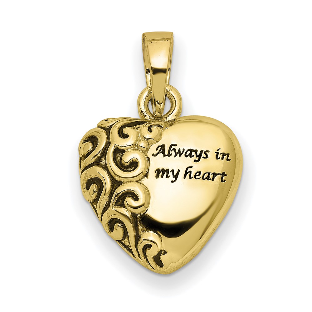 10k or 14k Yellow Gold Always In My Heart Ash Holder Pendant, 16mm