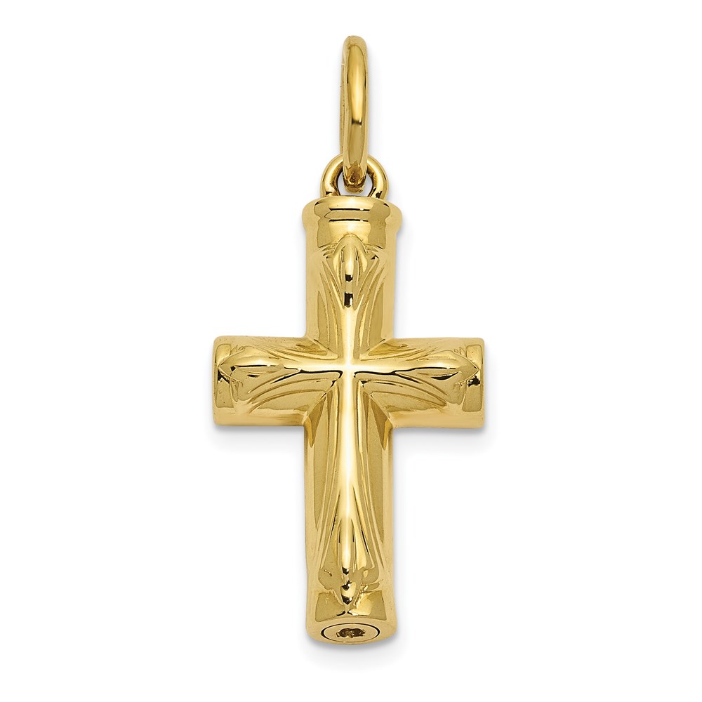 10k or 14k Yellow Gold Polished Cross Ash Holder Pendant, 16 x 25mm