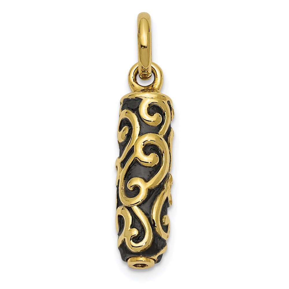 10k or 14k Yellow Gold Antiqued Scroll Cylinder Ash Holder Pendant