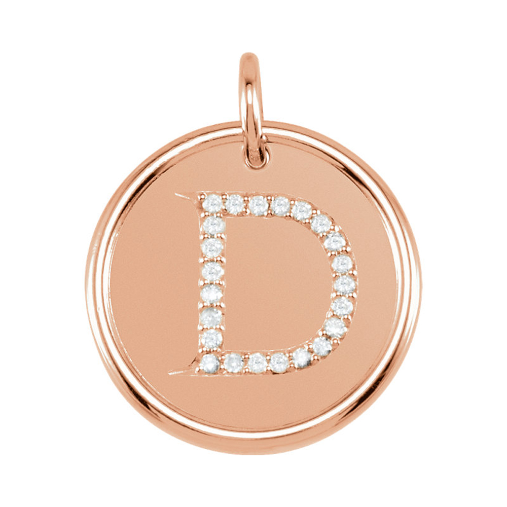 14k Rose Gold & 1/10 Ctw Diamond Initial D Disc Pendant, 17mm (5/8 in)