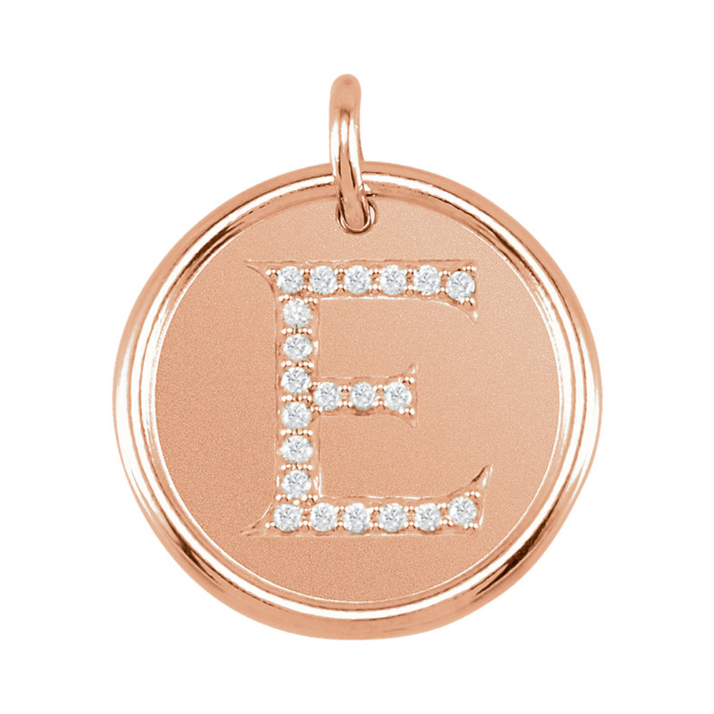 14k Rose Gold & 1/10 Ctw Diamond Initial E Disc Pendant, 17mm (5/8 in)