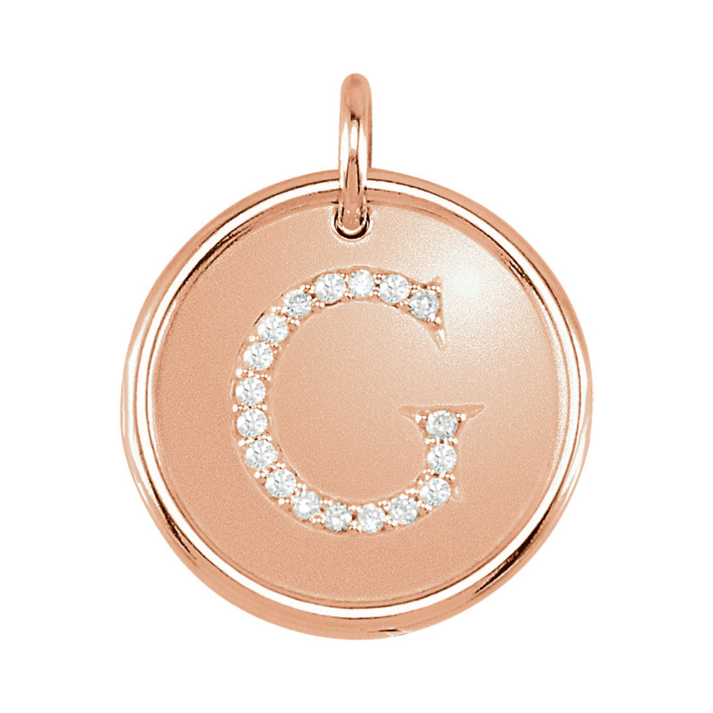 14k Rose Gold & 1/10 Ctw Diamond Initial G Disc Pendant, 17mm (5/8 in)