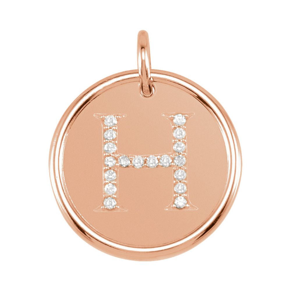 14k Rose Gold & 1/10 Ctw Diamond Initial H Disc Pendant, 17mm (5/8 in)