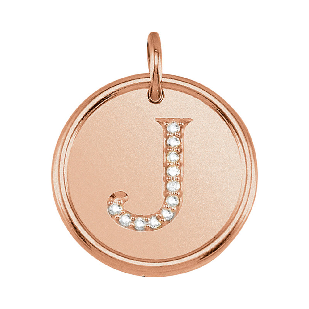 14k Rose Gold & 1/20 Ctw Diamond Initial J Disc Pendant, 17mm (5/8 in)