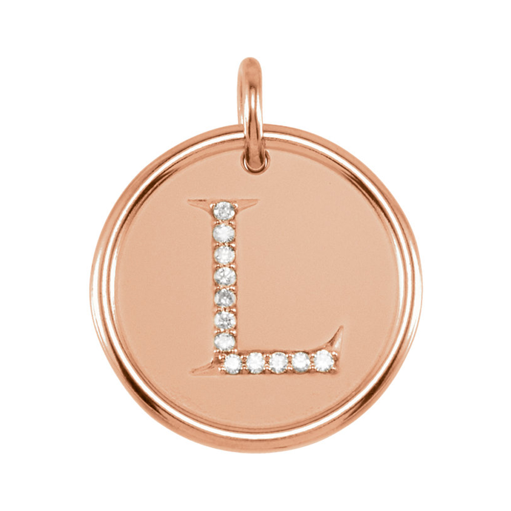 14k Rose Gold & 1/15 Ctw Diamond Initial L Disc Pendant, 17mm (5/8 in)