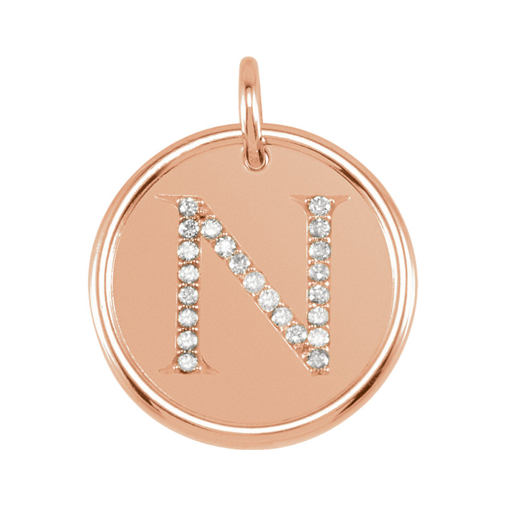 14k Rose Gold & 1/10 Ctw Diamond Initial N Disc Pendant, 17mm (5/8 in)