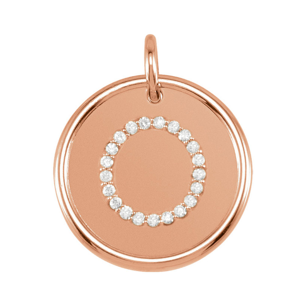 14k Rose Gold & 1/10 Ctw Diamond Initial O Disc Pendant, 17mm (5/8 in)