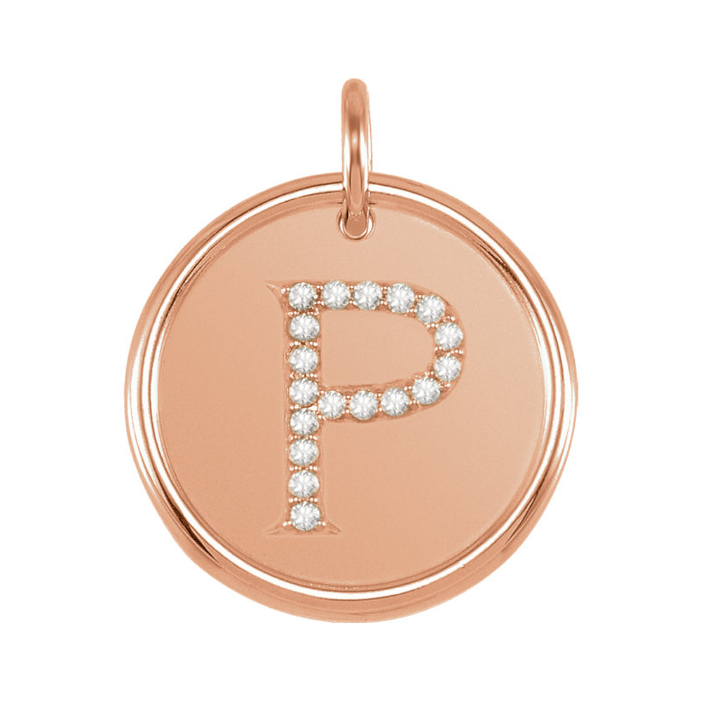 14k Rose Gold & 1/10 Ctw Diamond Initial P Disc Pendant, 17mm (5/8 in)