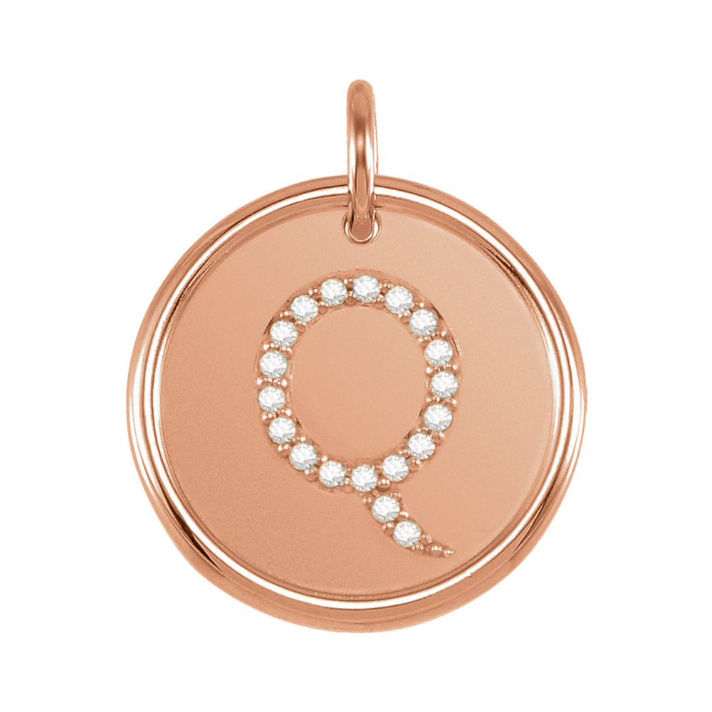 14k Rose Gold & 1/10 Ctw Diamond Initial Q Disc Pendant, 17mm (5/8 in)