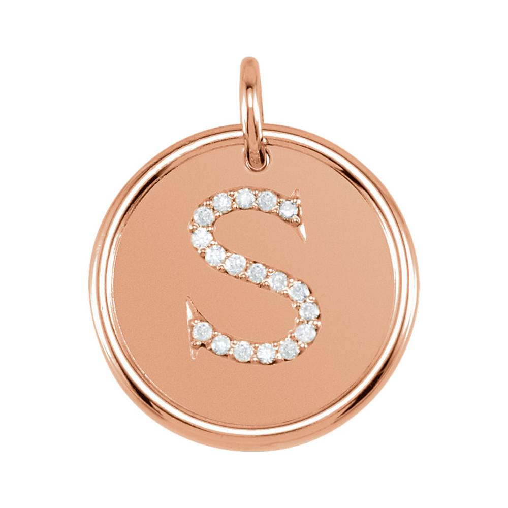 14k Rose Gold & 1/10 Ctw Diamond Initial S Disc Pendant, 17mm (5/8 in)