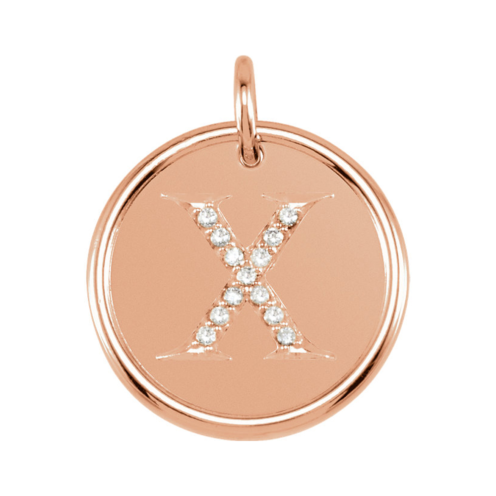 14k Rose Gold & 1/15 Ctw Diamond Initial X Disc Pendant, 17mm (5/8 in)