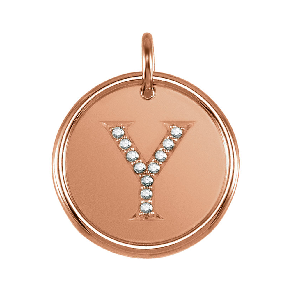 14k Rose Gold & 1/20 Ctw Diamond Initial Y Disc Pendant, 17mm (5/8 in)