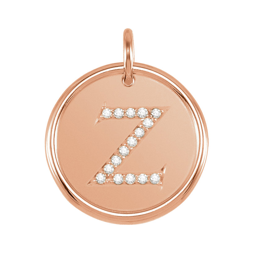 14k Rose Gold & .08 Ctw Diamond Initial Z Disc Pendant, 17mm (5/8 in)
