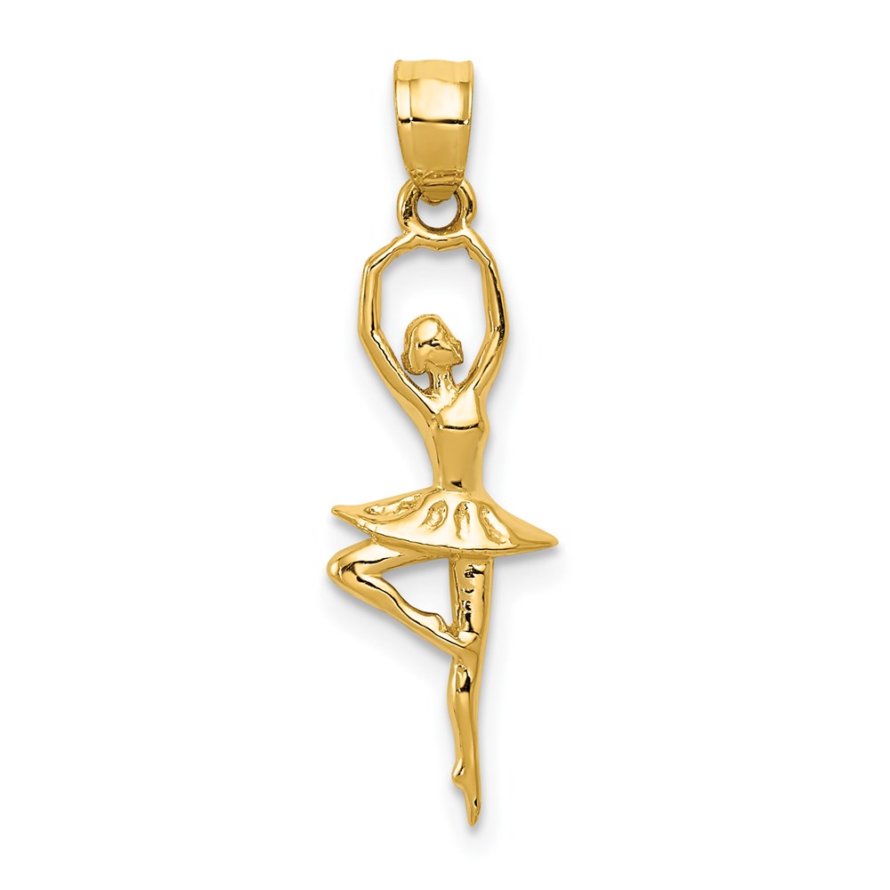 14k Yellow Gold Pointe Ballerina Pendant, 8 x 27mm
