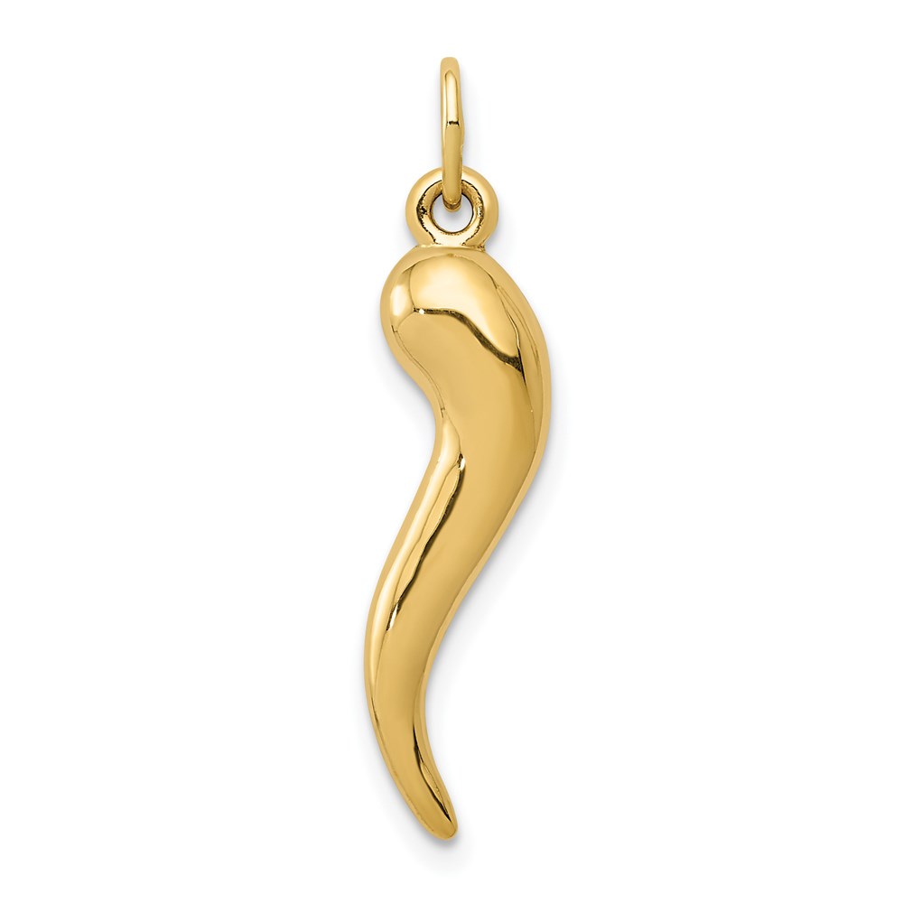 14k Yellow Gold Hollow Italian Horn Pendant, 5 x 25mm
