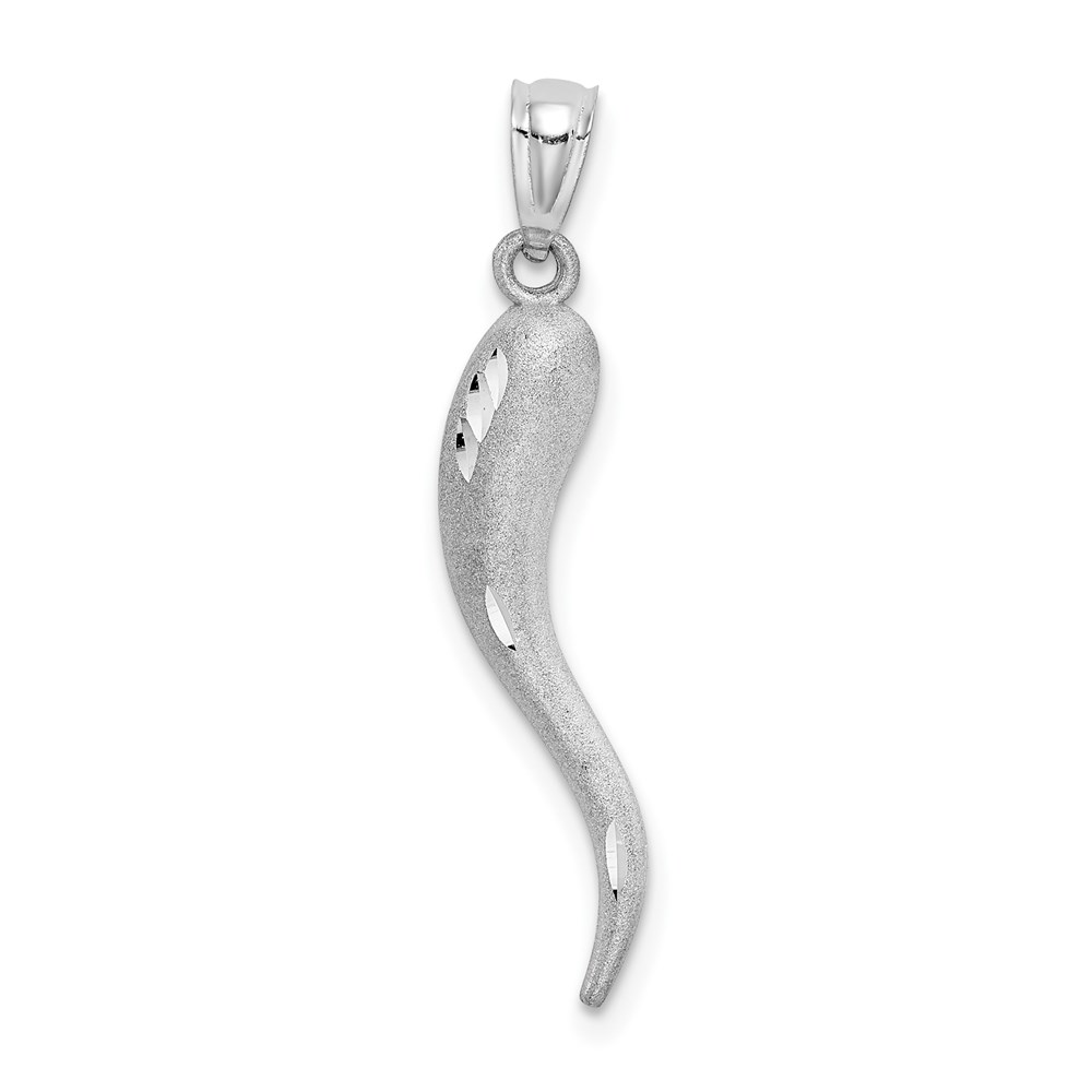 14k Yellow or White Gold Satin & D/C Italian Horn Pendant, 5 x 30mm
