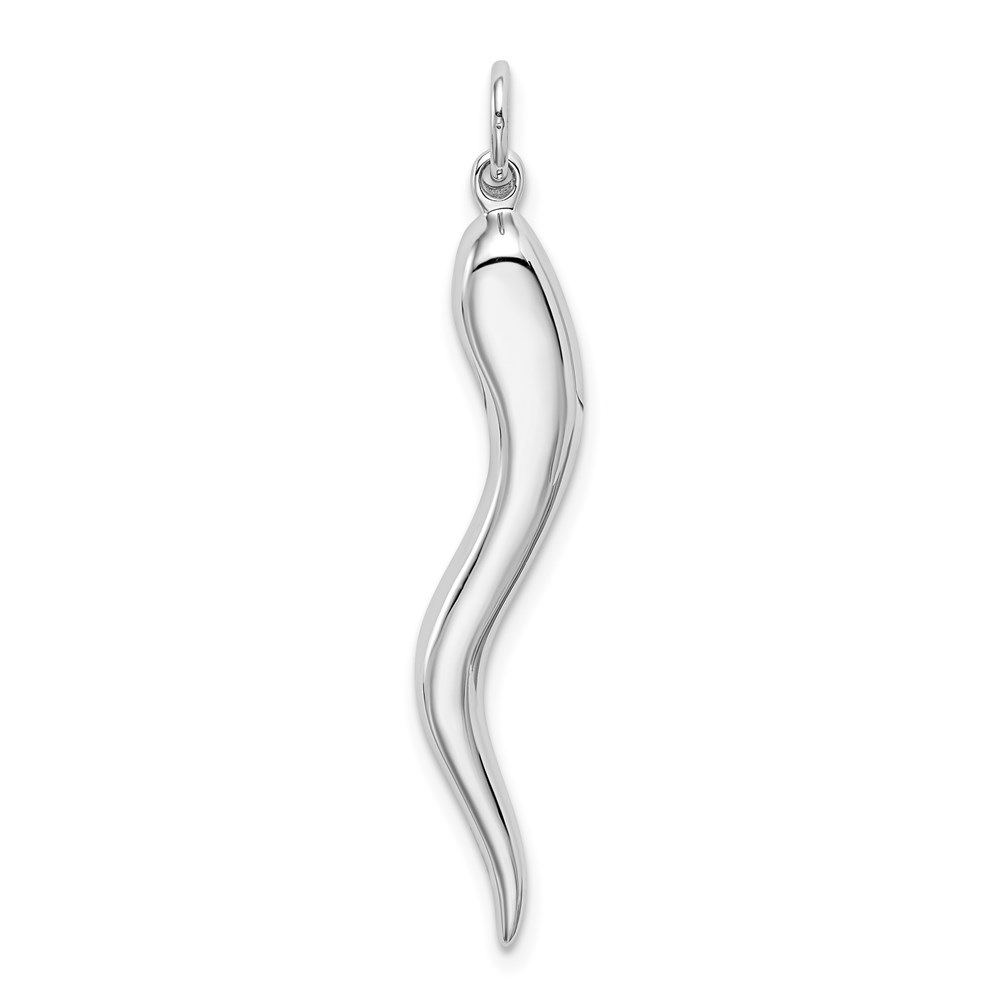 14k White or Yellow Gold Solid Italian Horn Pendant, 5 x 40mm