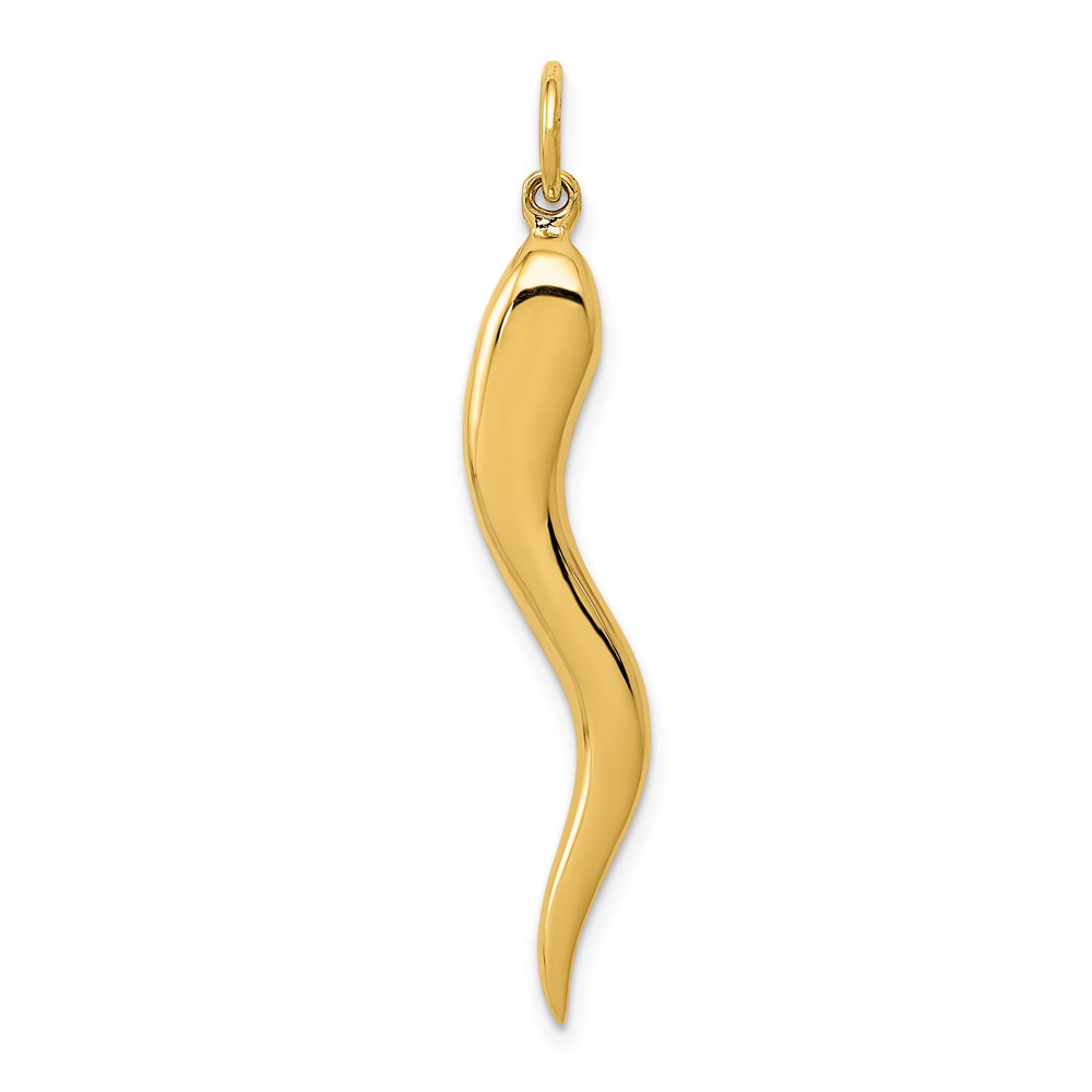 14k Yellow Gold Solid Italian Horn Pendant, 5 x 40mm