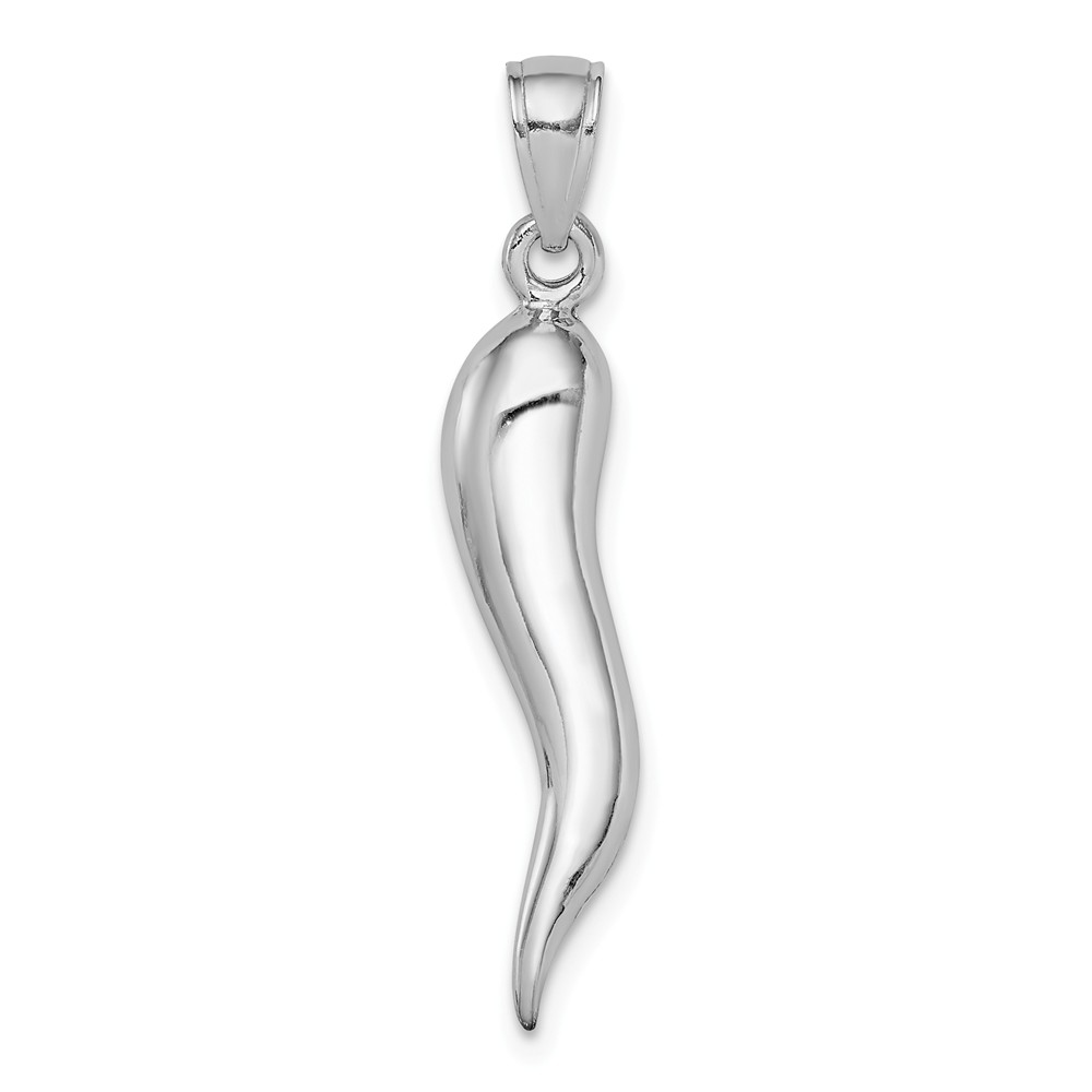 14k Yellow or White Gold Solid Italian Horn Pendant, 5 x 33mm