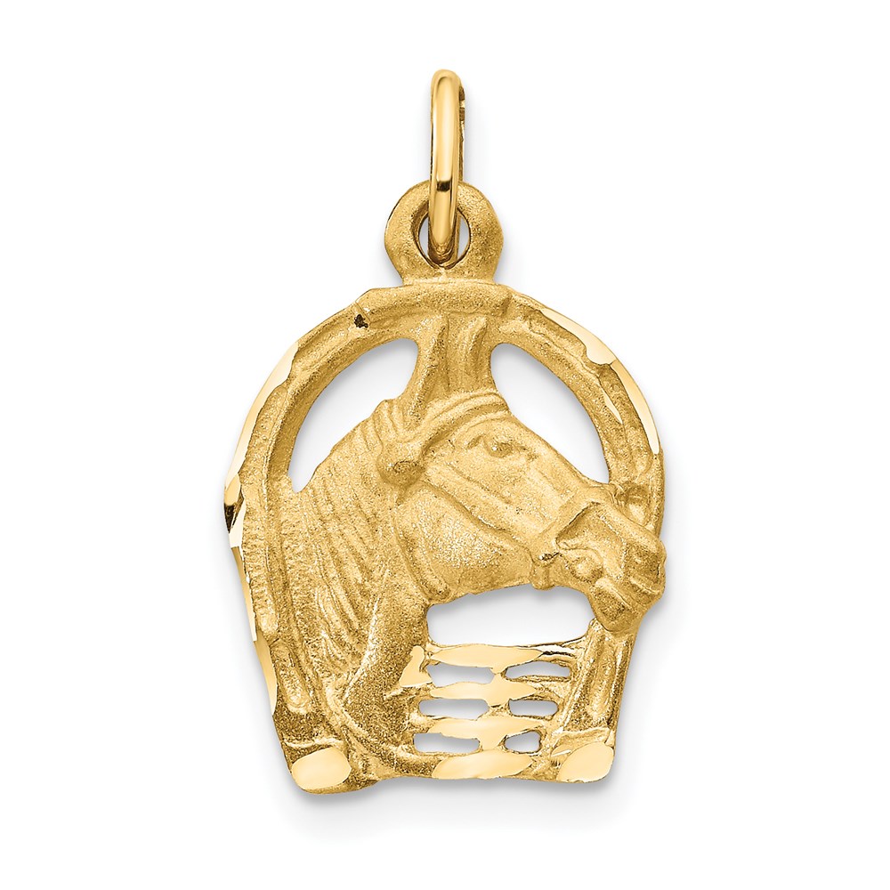 14k Yellow Gold Horse Head and Horseshoe Charm or Pendant, 13mm