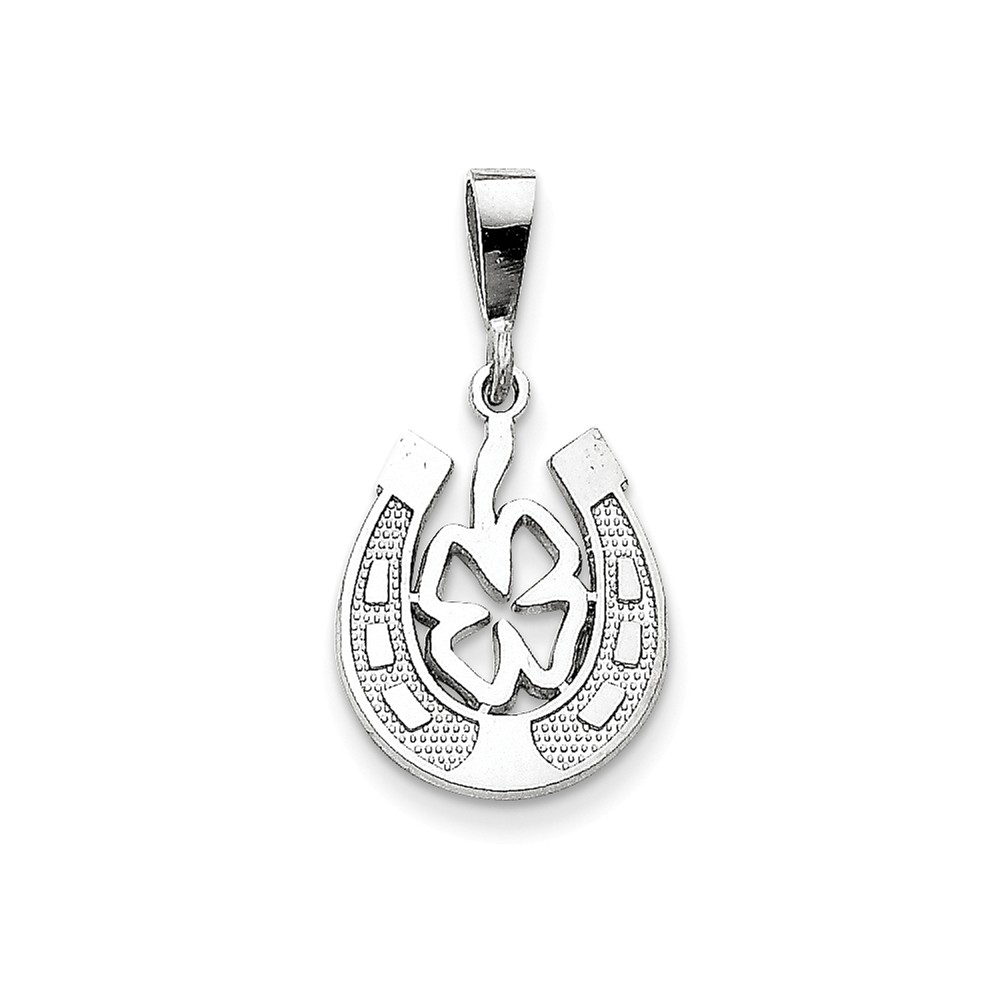 14k Yellow or White Gold Four Leaf Clover and Horseshoe Pendant, 15mm