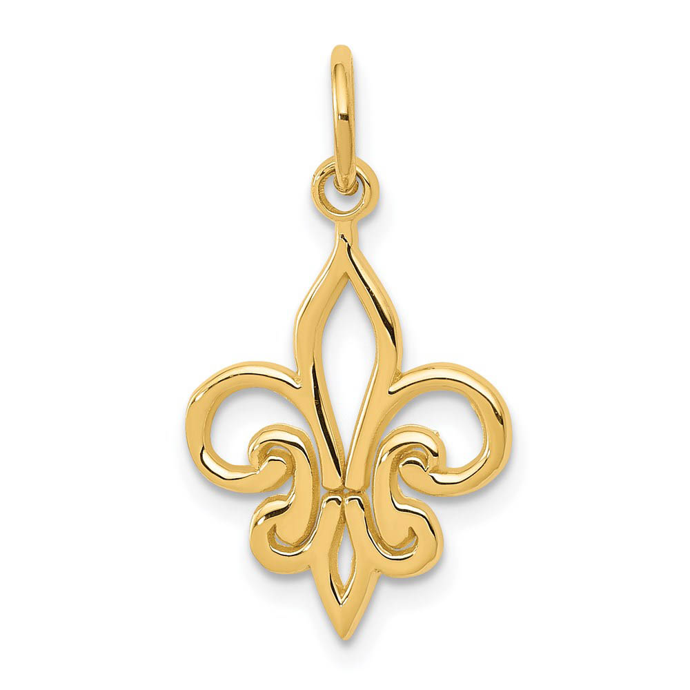 14k Yellow Gold Fleur De Lis Charm or Pendant, 13mm (1/2 inch)