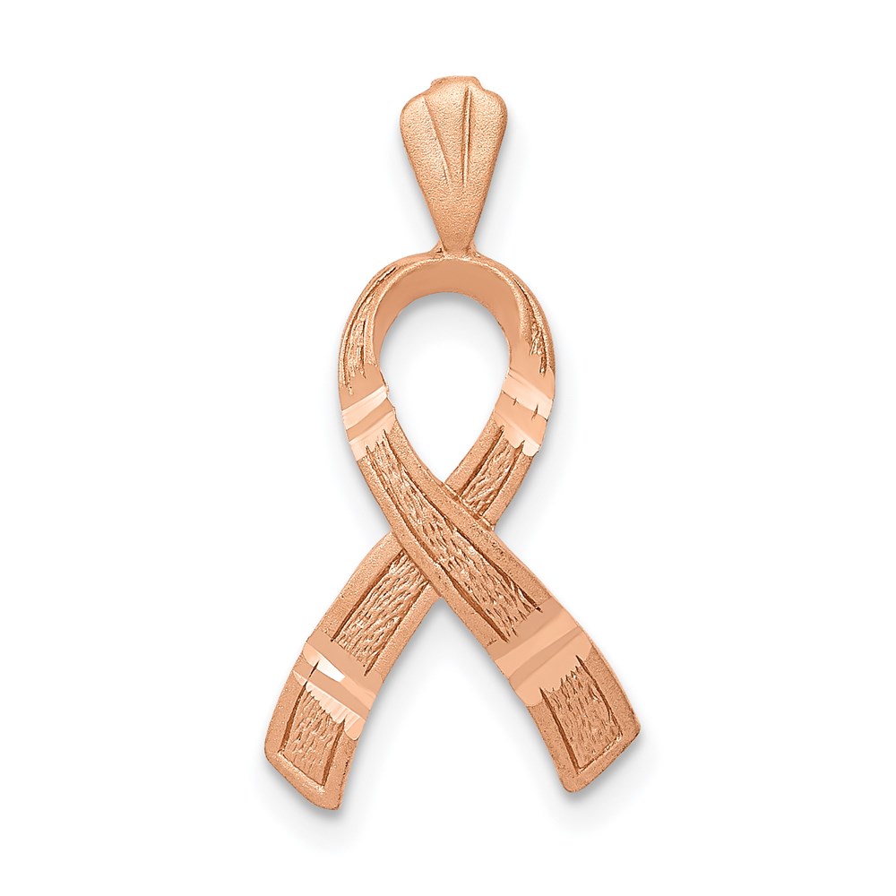 14k Yellow, White or Rose Gold Awareness Ribbon Pendant, 12mm