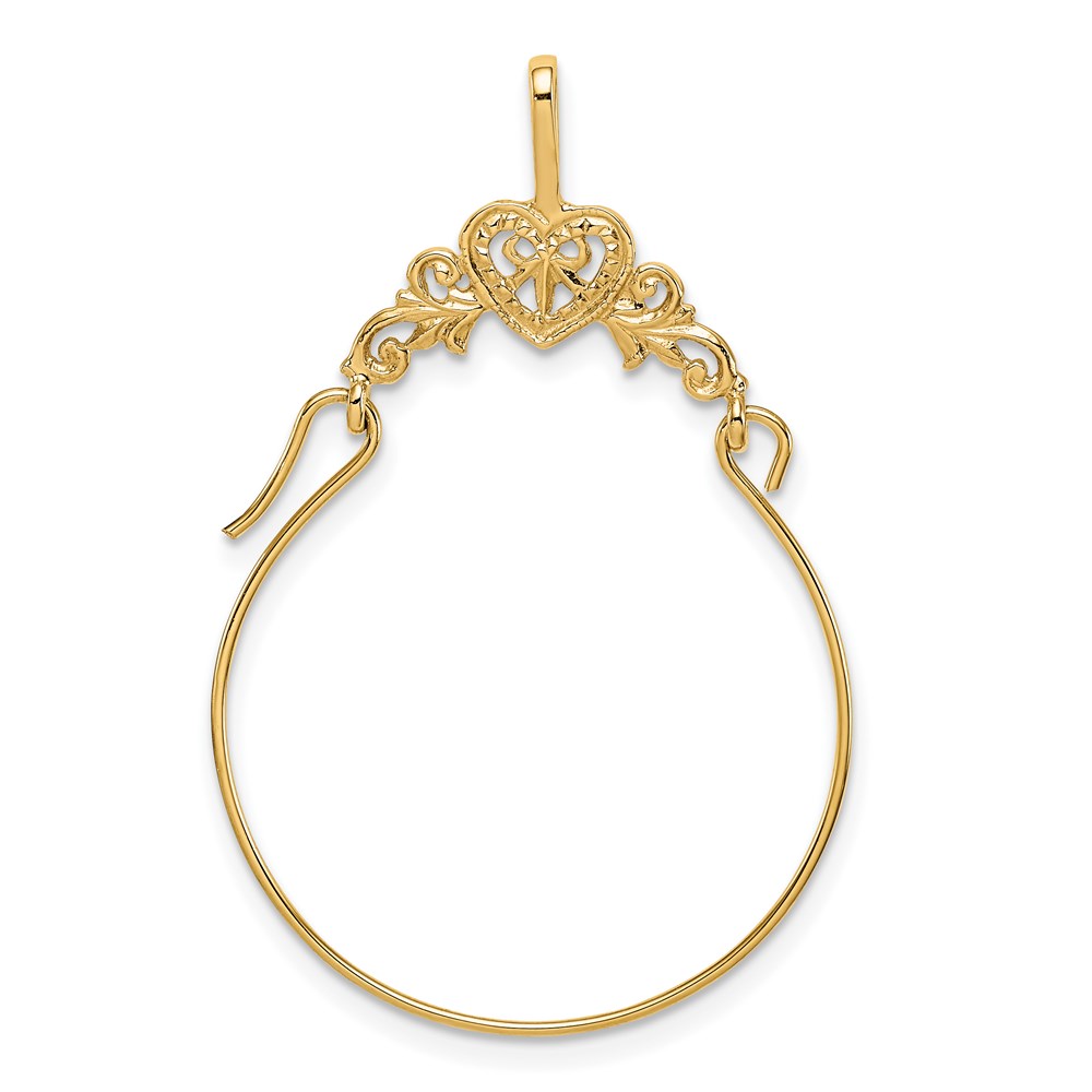 14k Yellow Gold Filigree Heart Charm Holder Pendant, 23mm