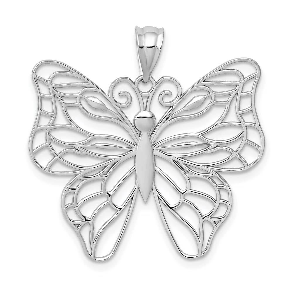 14k Yellow or White Gold Open Butterfly Pendant, 30mm