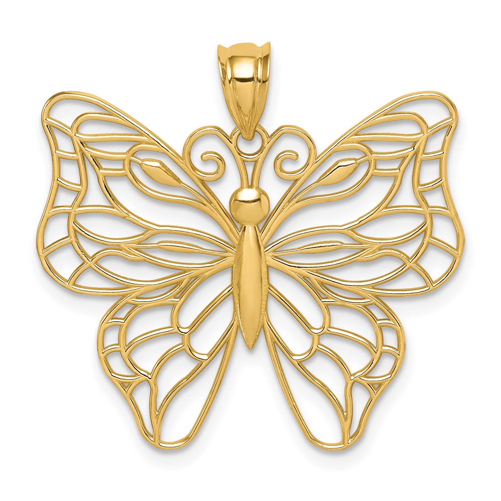 14k Yellow Gold Open Butterfly Pendant, 30mm