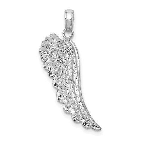 14k White or Yellow Gold Textured Angel Wing Pendant, 10 x 33mm