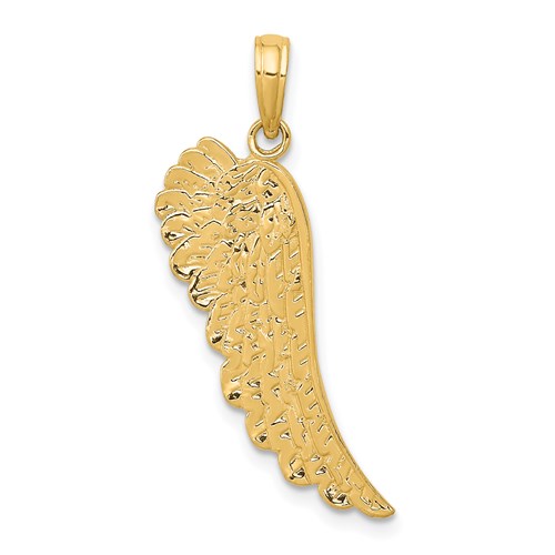 14k Yellow Gold Textured Angel Wing Pendant, 10 x 33mm