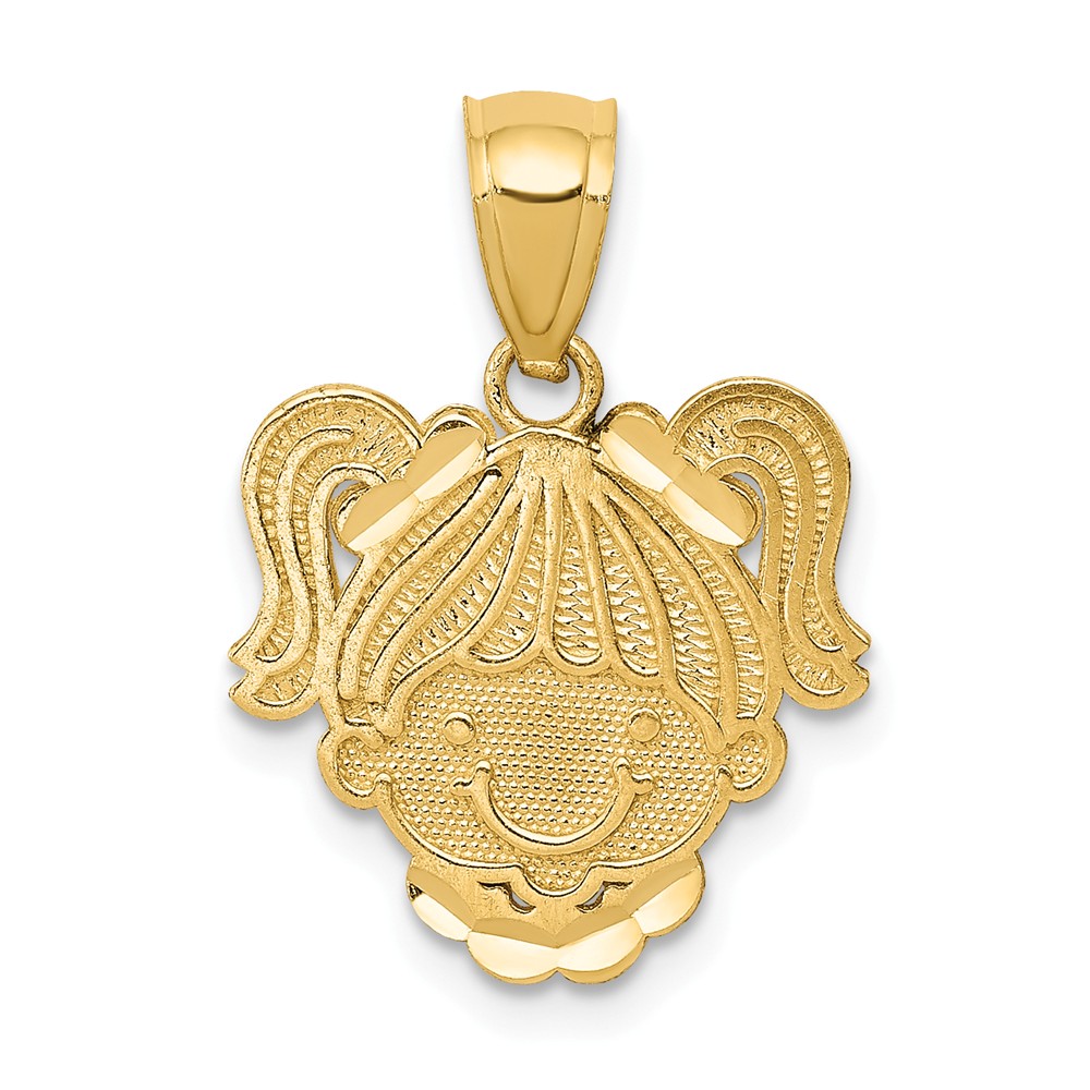 14k Yellow gold Girl Head with Pigtails Pendant, 15mm (9 16 inch) 14k Yellow gold Girl Head with Pigtails Pendant, 15mm (9 16 inch)