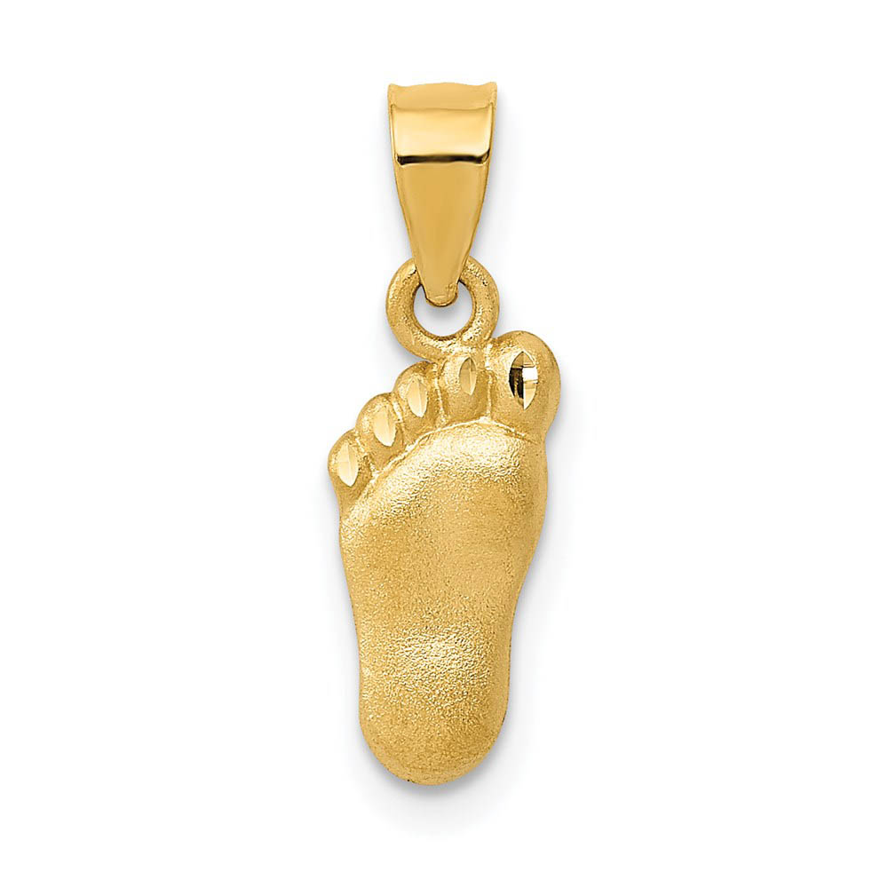 14k Yellow Gold Satin & Diamond Cut Foot Charm or Pendant, 6mm