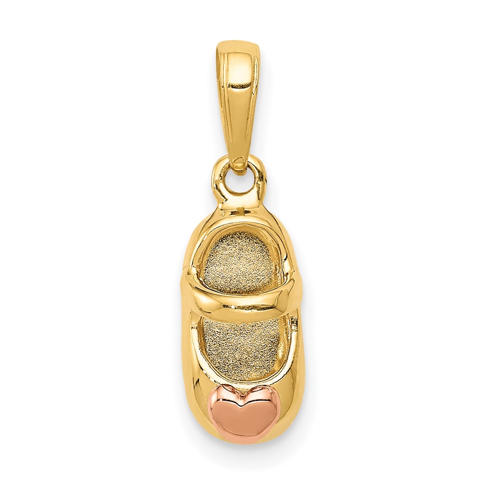 14k Two Tone Gold 3D Baby Shoe Pendant, 7 x 20mm