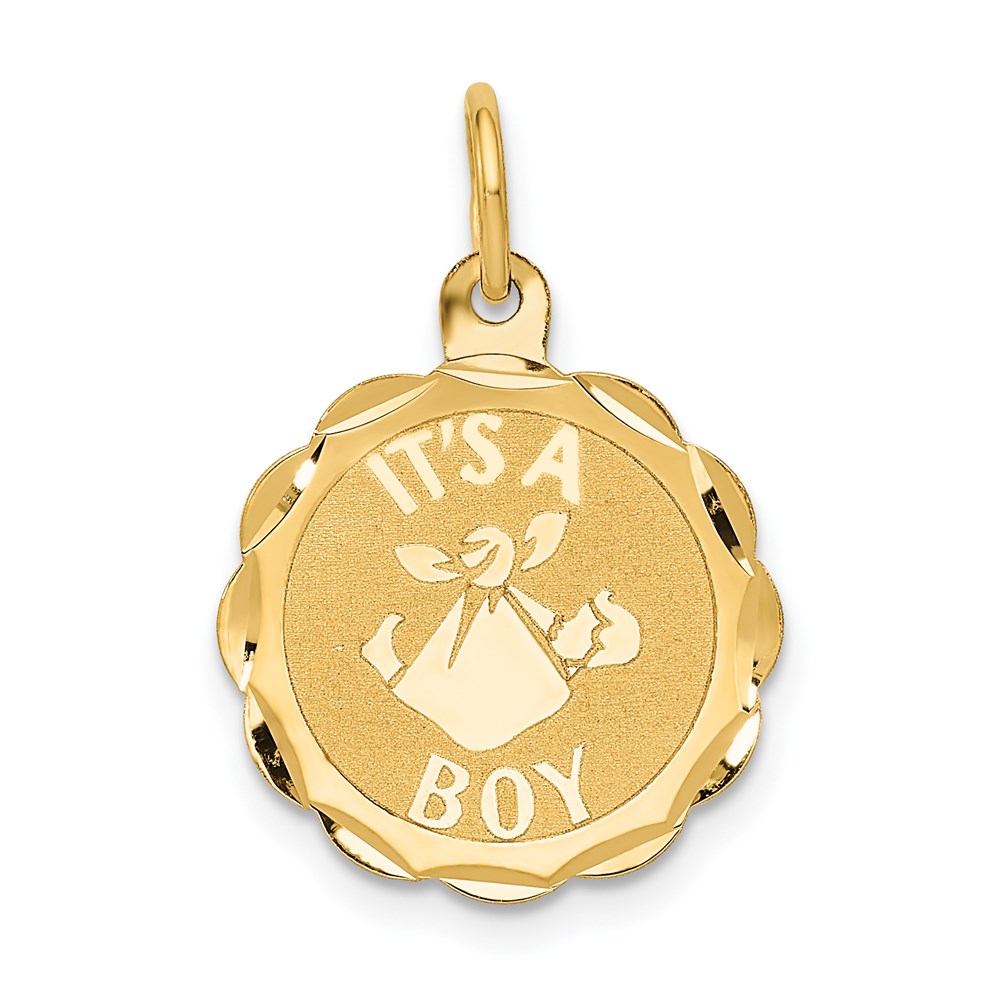 14k Yellow Gold It's A Boy Disc Charm or Pendant, 16mm (5/8 inch)
