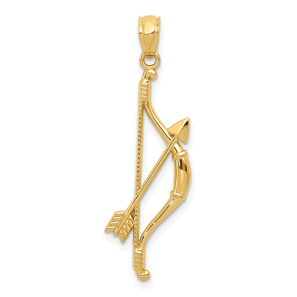 14k Yellow Gold Bow and Arrow Pendant, 11 x 36mm