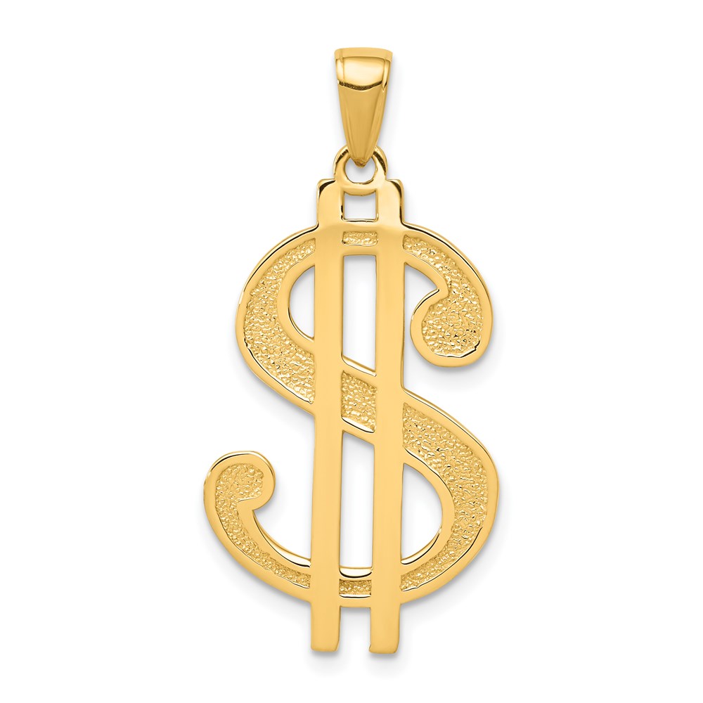14k Yellow Gold Dollar Sign Pendant, 17 x 34mm