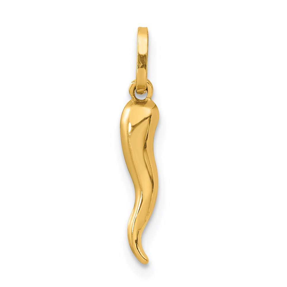 14k Yellow Gold Hollow Italian Horn Charm or Pendant, 3 x 19mm