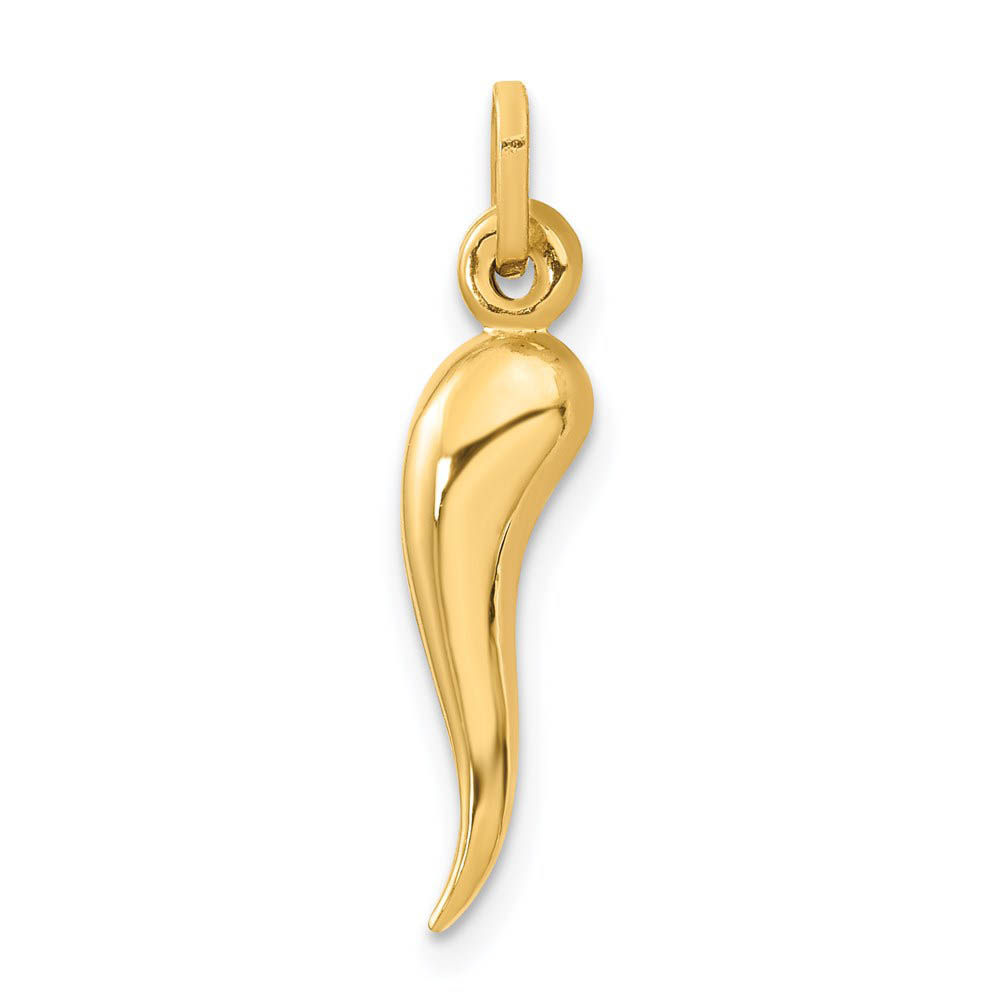 14k Yellow Gold 3D Italian Horn Charm or Pendant, 5 x 25mm