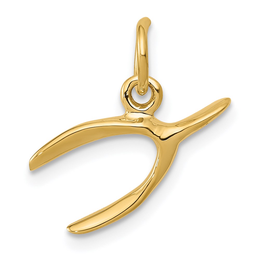14k Yellow Gold 3D Wishbone Charm or Pendant, 16mm (5/8 inch)