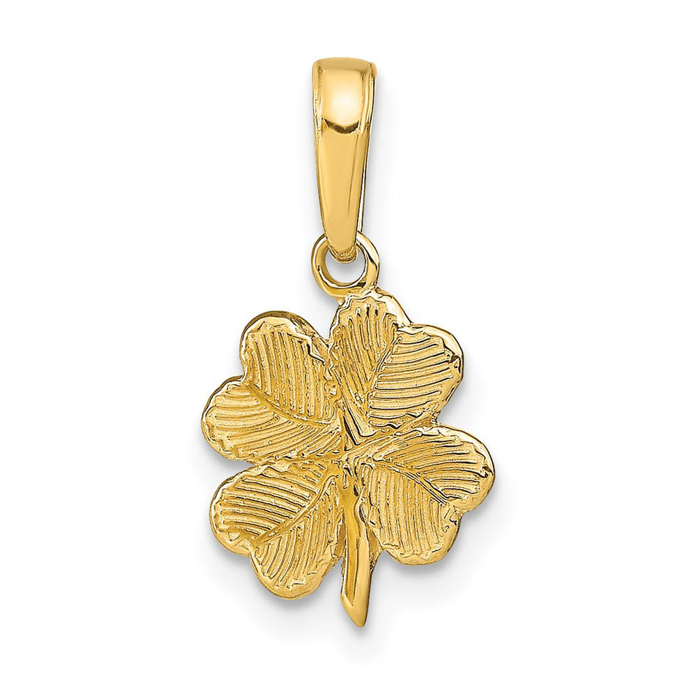 14k Yellow Gold Textured Four Leaf Clover Pendant, 10mm (3/8 inch)