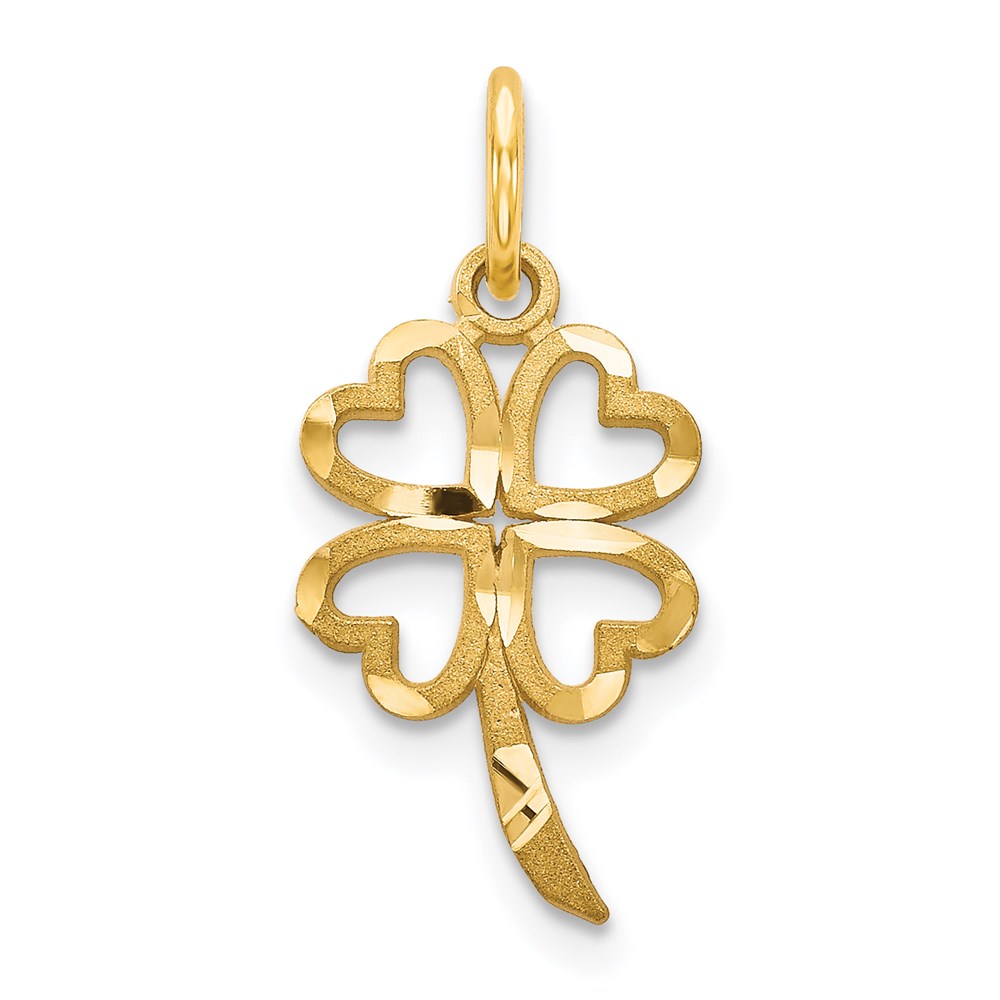 14k Yellow Gold Four Leaf Clover Charm or Pendant, 10mm (3/8 inch)