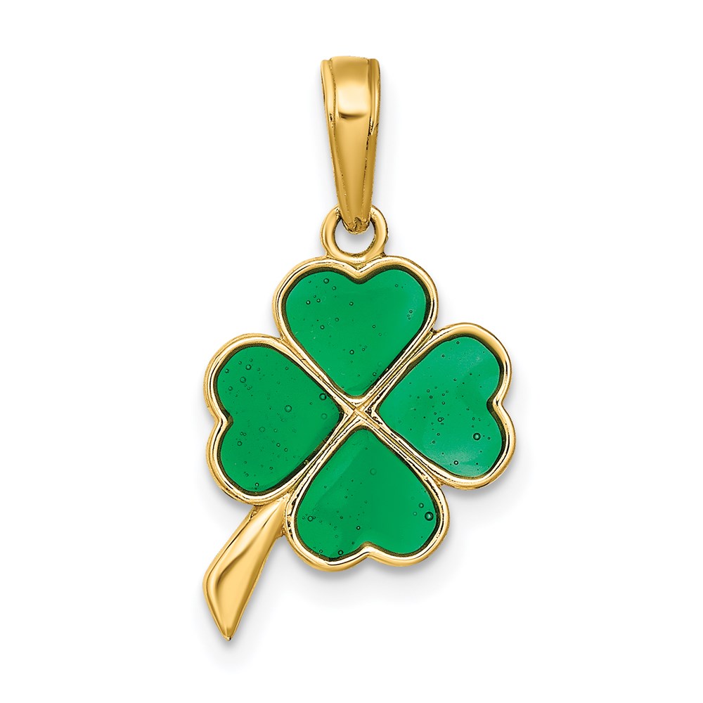 14k Yellow Gold & Translucent Acrylic Four Leaf Clover Pendant, 12mm