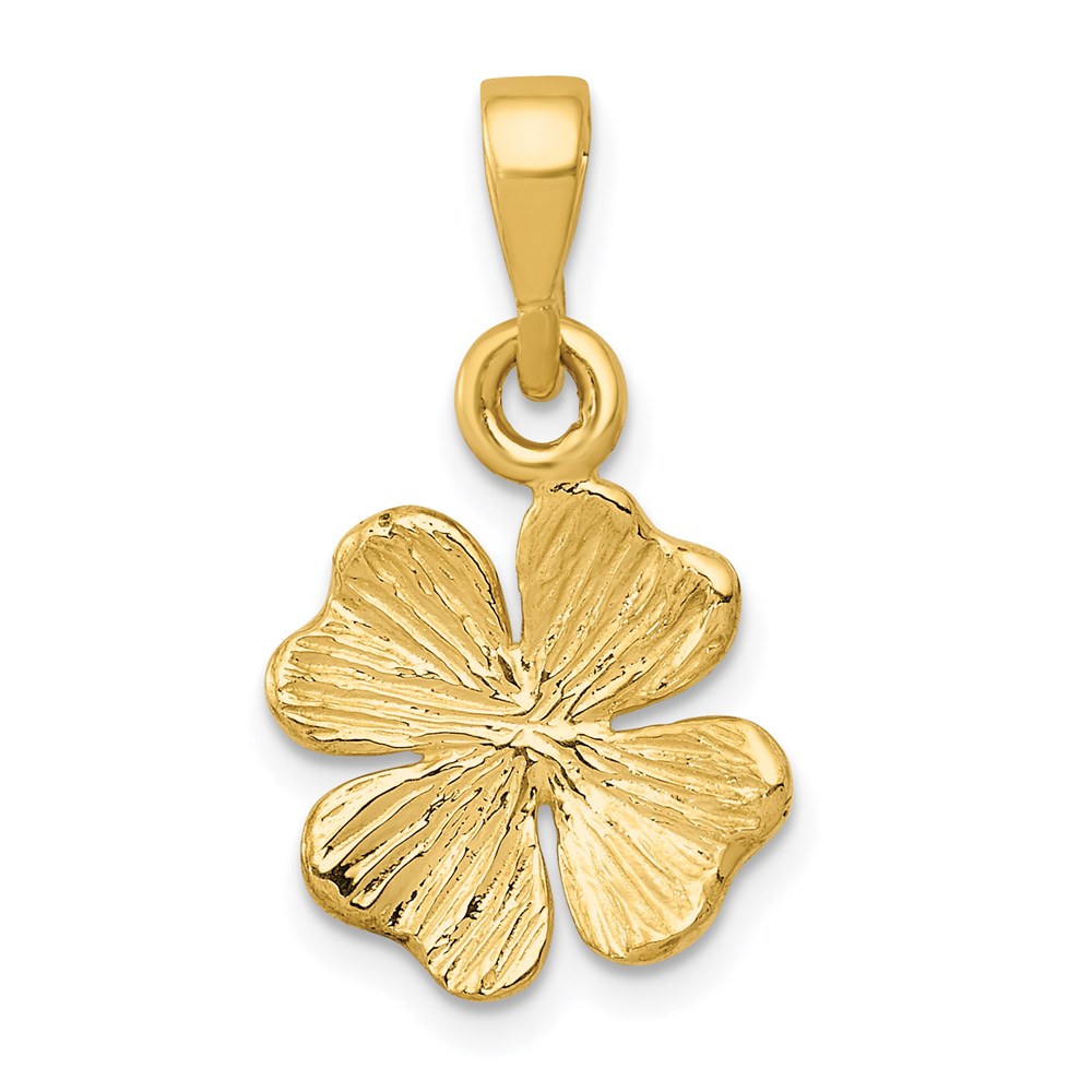 14k Yellow Gold Textured Four Leaf Clover Pendant, 13mm (1/2 inch)