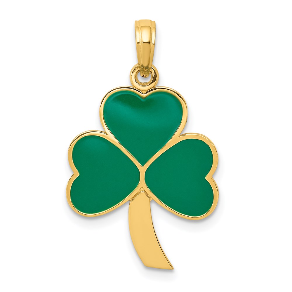 14k Yellow Gold & Green Enameled Shamrock Pendant, 16mm (5/8 inch)