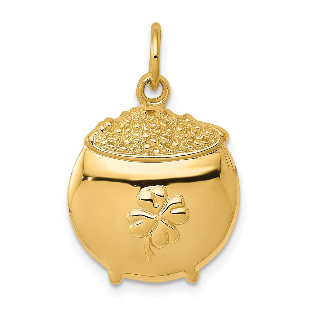 14k Yellow Gold Pot of Gold Charm or Pendant, 15mm (9/16 inch)