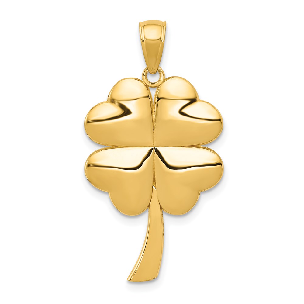 14k Yellow Gold Polished Heart Leaf Clover Pendant, 17mm (5/8 inch)