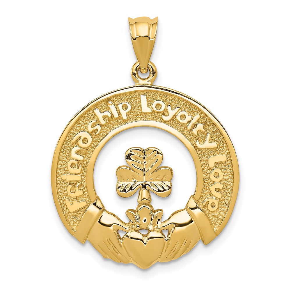 14k Yellow Gold Friendship, Loyalty, Love Claddagh Pendant, 22mm